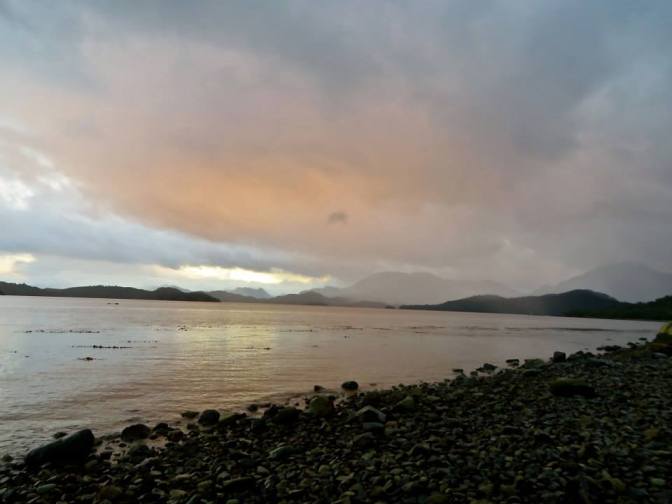 Cloudy Sunset from the shore of Isla Melchor, Achipelago de Chonos, Chile