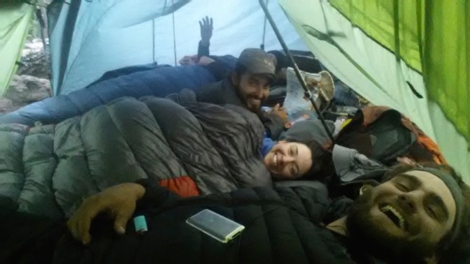 Staying warm tip! Bunk up with a few other hikers! (warning: smells.) 