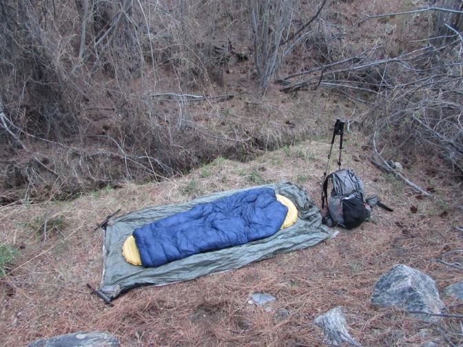 One tester cowboy camps  with his Enigma on the PCT